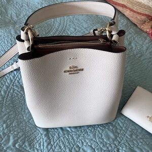 Coach Leather small town bucket in ivory (or cream or off white)